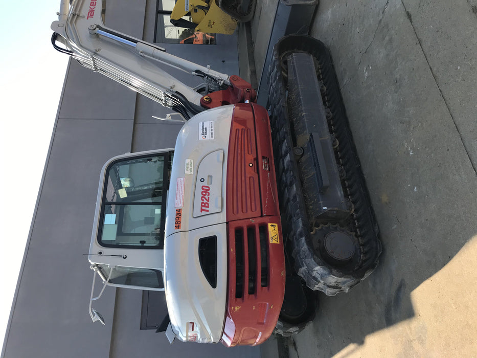 2019 Takeuchi TB290 Cab, AC, Rubber Tracks, Dozer Blade, Travel Alarm, Control Pattern Change Valve, Auxiliary Hydraulics w/18" Quick Coupler Bucket with teeth, 6.2 cu. ft. capacity/24" Quick Coupler Bucket with teeth, 8.6 cu. ft. capacity/36" Quick Coupler Bucket with teeth, 13.4 cu. ft. capacity, Quick Coupler, Hydraulic Thumb Installed