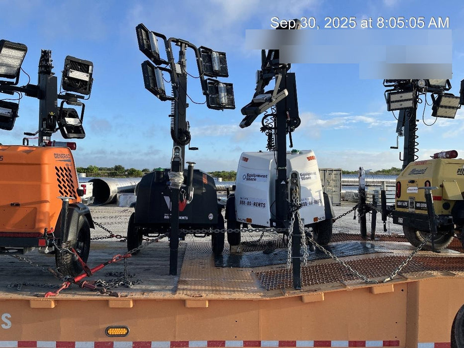 2021 Allmand NLV3GR (4) LED Light Fixture 350W, 23' Vertical Mast, 3kW Prime, Towable, Deep Sea L401, Leveling Jacks, Yanmar T4F 5.8hp