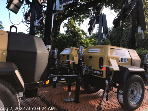 2022 Allmand NLV3GR (4) LED Light Fixture 350W, 23' Vertical Mast, 3kW Prime, Towable, ES Decals, T3