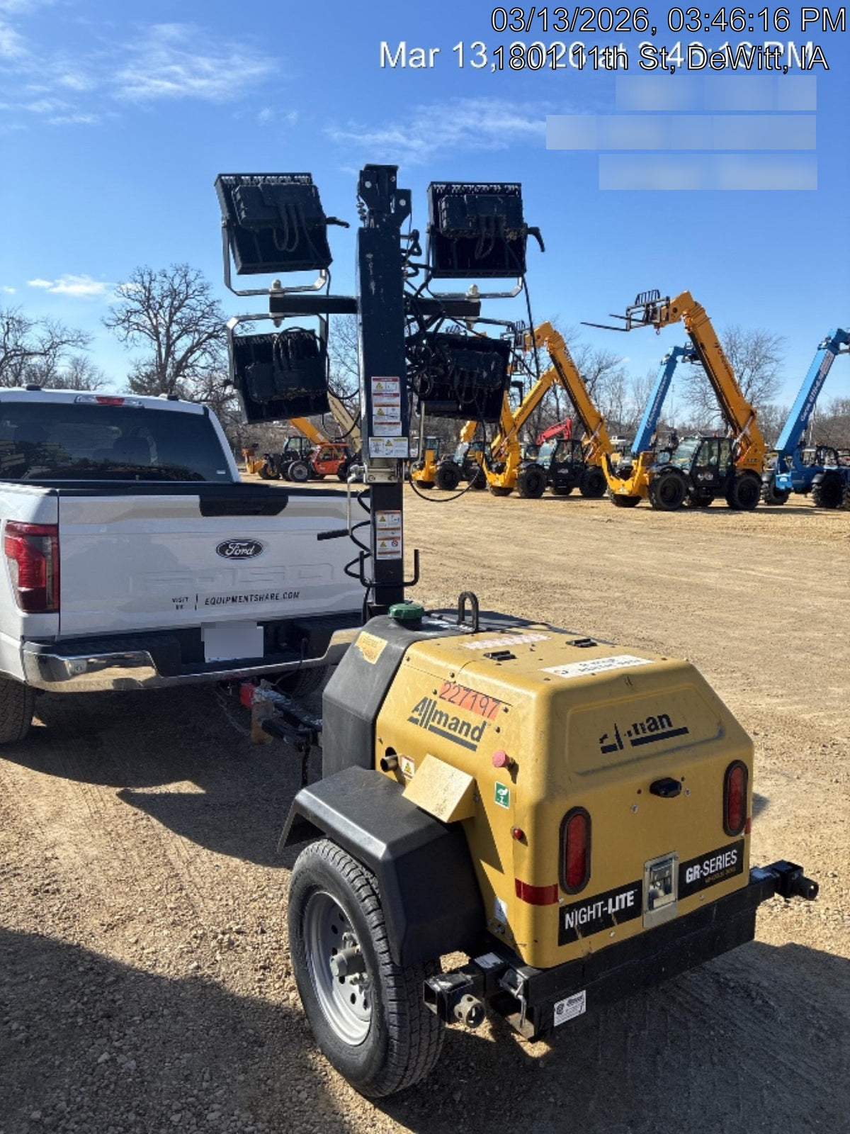 2022 Allmand NLV3GR (4) LED Light Fixture 350W, 23' Vertical Mast, 3kW Prime, Towable, Deep Sea L401, Leveling Jacks, Yanmar T4F 5.8hp