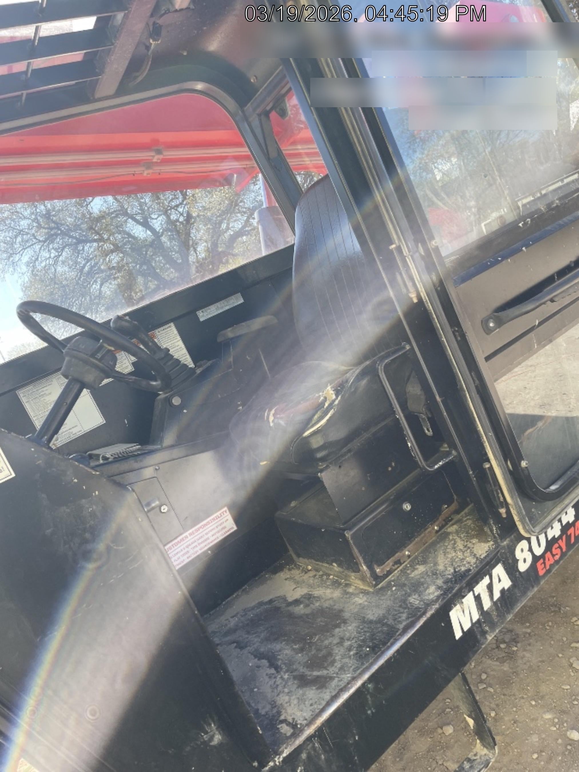 2019 Manitou MTA8044 74hp T4F, Cab/Heat/Air, Cab and Boom LED work lights, Auxiliary Hydraulics, Solid Tires, Amber strobe, Lift Hook 66" Carriage, 60" Forks