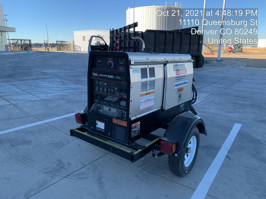2019 Lincoln Electric Vantage 322 Welder Ready-Pak 3, Two wheel trailer, Fender and Light kit, Cable Rack