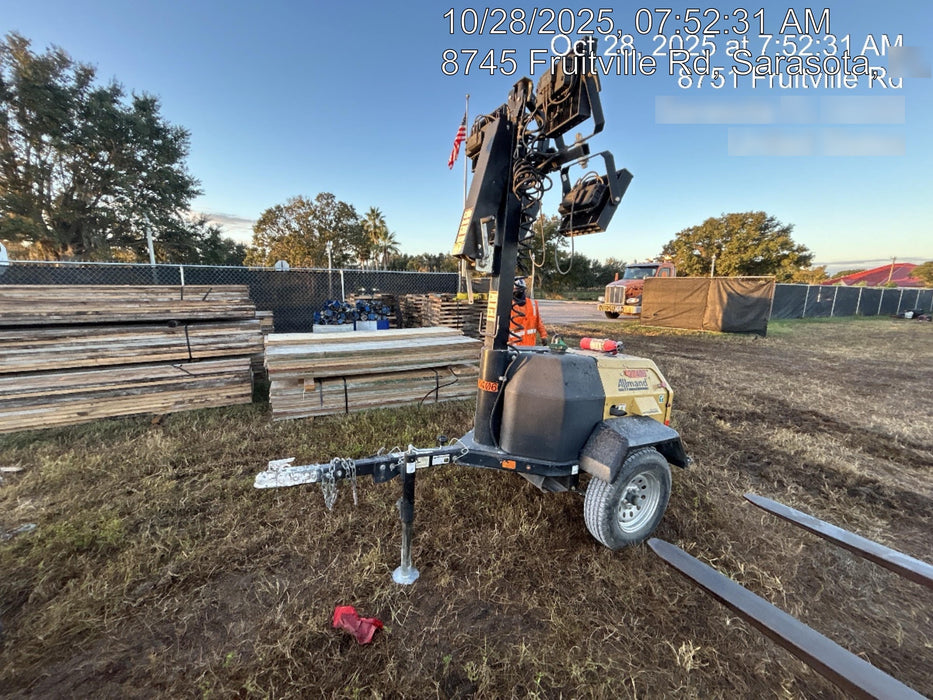 2021 Allmand NLV3GR (4) LED Light Fixture 350W, 23' Vertical Mast, 3kW Prime, Towable, Deep Sea L401, Leveling Jacks, Yanmar T4F 5.8hp