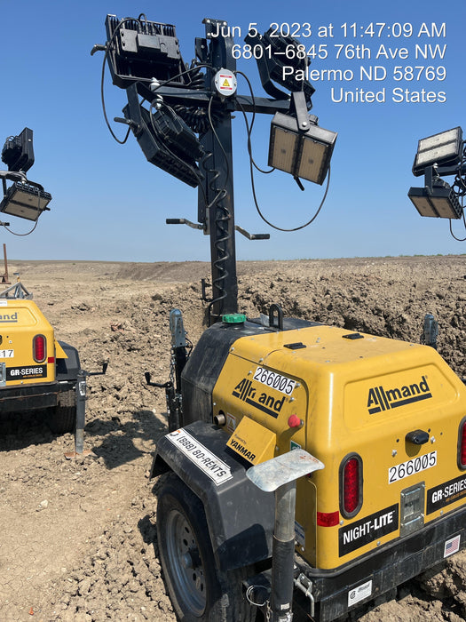 2022 Allmand NLV3GR (4) LED Light Fixture 350W, 23' Vertical Mast, 3kW Prime, Towable, ES Decals, T3
