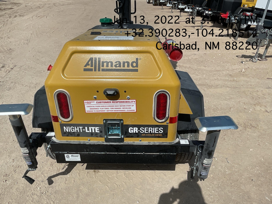 2022 Allmand NLV3GR (4) LED Light Fixture 350W, 23' Vertical Mast, 3kW Prime, Towable, Deep Sea L401, Leveling Jacks, Yanmar T4F 5.8hp