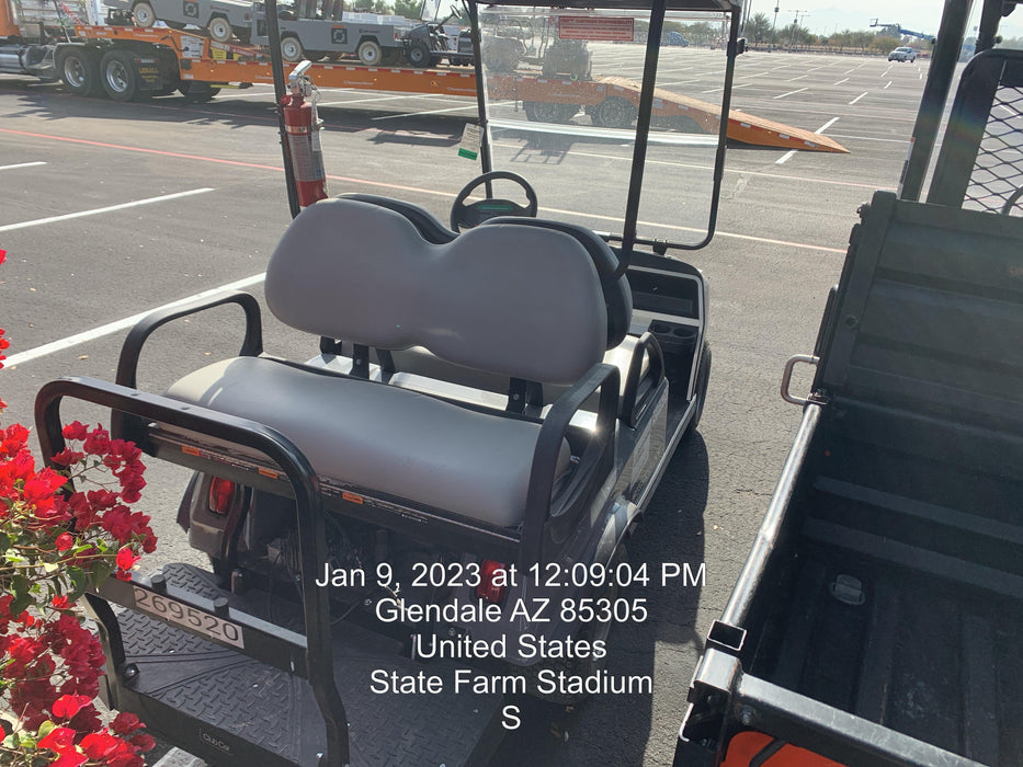 2022 Club Car CA100E Canopy, Fold down Windshield, Beacon, Back up Alarm, All-Trail Trials, HD 8 V Batteries, Trailer Hitch and Ball