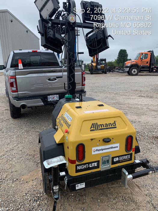 2022 Allmand NLV3GR (4) LED Light Fixture 350W, 23' Vertical Mast, 3kW Prime, Towable, Deep Sea L401, Leveling Jacks, Yanmar T4F 5.8hp