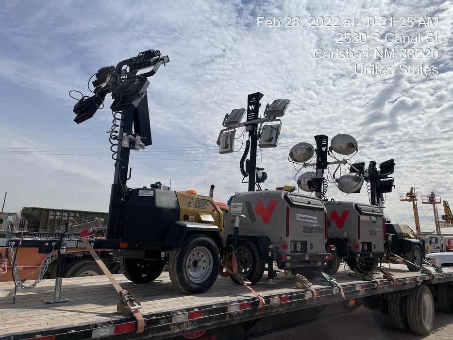 2022 Allmand NLV3GR (4) LED Light Fixture 350W, 23' Vertical Mast, 3kW Prime, Towable, Deep Sea L401, Leveling Jacks, Yanmar T4F 5.8hp