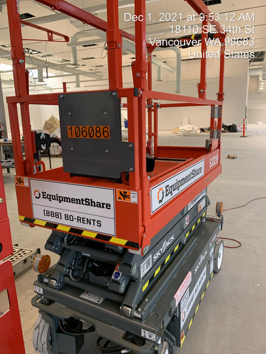 2020 Skyjack SJIII-3219 Solid NM Tires, Half height spring hinged entry gate, Dual Beacons, 800W Inverter