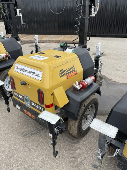 2022 Allmand NLV3GR (4) LED Light Fixture 350W, 23' Vertical Mast, 3kW Prime, Towable, Deep Sea L401, Leveling Jacks, Yanmar T4F 5.8hp