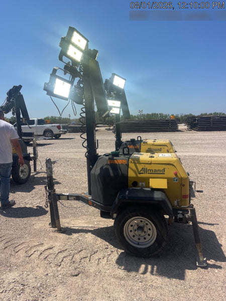 2022 Allmand NLV3GR (4) LED Light Fixture 350W, 23' Vertical Mast, 3kW Prime, Towable, Deep Sea L401, Leveling Jacks, Yanmar T4F 5.8hp