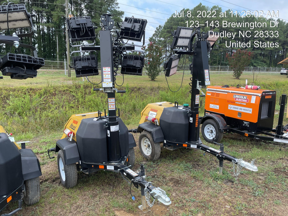 2021 Allmand NLV3GR (4) LED Light Fixture 350W, 23' Vertical Mast, 3kW Prime, Towable, Deep Sea L401, Leveling Jacks, Yanmar T4F 5.8hp