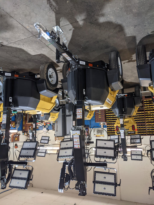 Allmand NLV3GR (4) LED Light Fixture 350W, 23' Vertical Mast, 3kW Prime, Towable, Deep Sea L401, Leveling Jacks, Yanmar T4F 5.8hp