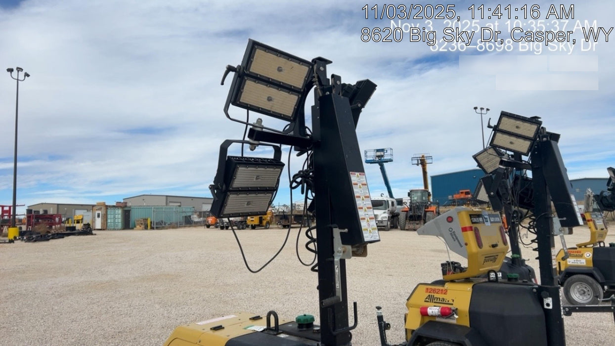 2022 Allmand NLV3GR (4) LED Light Fixture 350W, 23' Vertical Mast, 3kW Prime, Towable, ES Decals, T3 no