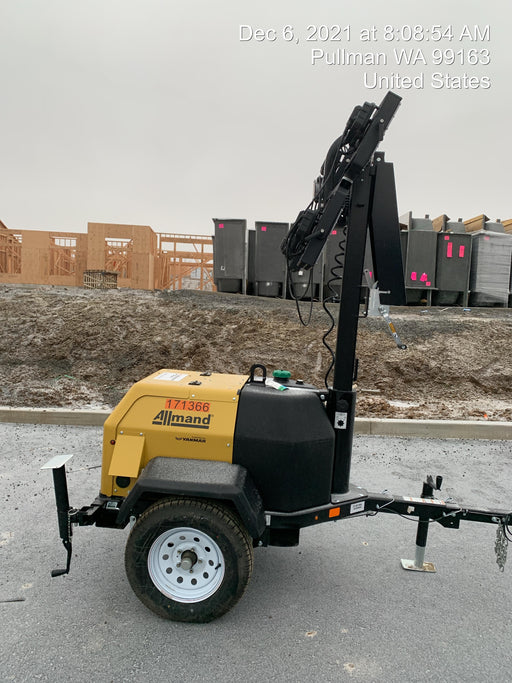 2021 Allmand NLV3GR (4) LED Light Fixture 350W, 23' Vertical Mast, 3kW Prime, Towable, Deep Sea L401, Leveling Jacks, Yanmar T4F 5.8hp