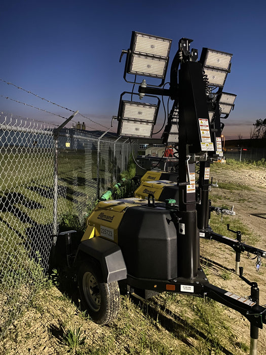 2022 Allmand NLV3GR (4) LED Light Fixture 350W, 23' Vertical Mast, 3kW Prime, Towable, Deep Sea L401, Leveling Jacks, Yanmar T4F 5.8hp