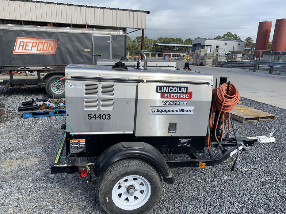 2019 Lincoln Electric Vantage 322 Welder Ready-Pak 3, Two wheel trailer, Fender and Light kit, Cable Rack