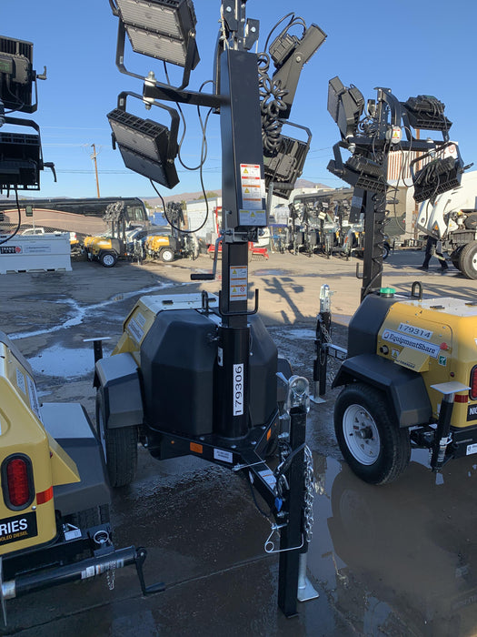 Allmand NLV3GR (4) LED Light Fixture 350W, 23' Vertical Mast, 3kW Prime, Towable, Deep Sea L401, Leveling Jacks, Yanmar T4F 5.8hp