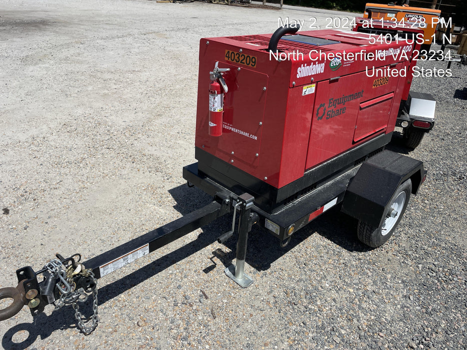 2024 Shindaiwa DGW400MDL Kubota D902 Engine, 23 HP, Dual Op Welder, Wire, Arc, Droop Stick, Tig, and CC Stick Functionality, Simulphase, 3 Phase and 1 Phase Gen Output, Single Axle NB Trlr, Slr Trckl Chrg 12V 12W, Fire Ext