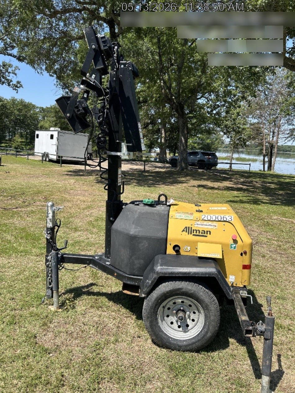 2022 Allmand NLV3GR (4) LED Light Fixture 350W, 23' Vertical Mast, 3kW Prime, Towable, ES Decals, T3