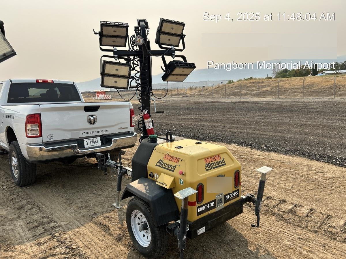 2021 Allmand NLV3GR (4) LED Light Fixture 350W, 23' Vertical Mast, 3kW Prime, Towable, Deep Sea L401, Leveling Jacks, Yanmar T4F 5.8hp