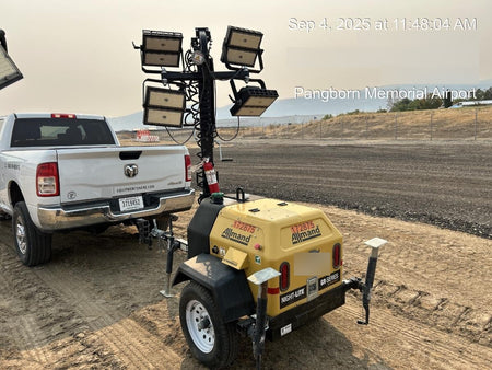 2021 Allmand NLV3GR (4) LED Light Fixture 350W, 23' Vertical Mast, 3kW Prime, Towable, Deep Sea L401, Leveling Jacks, Yanmar T4F 5.8hp