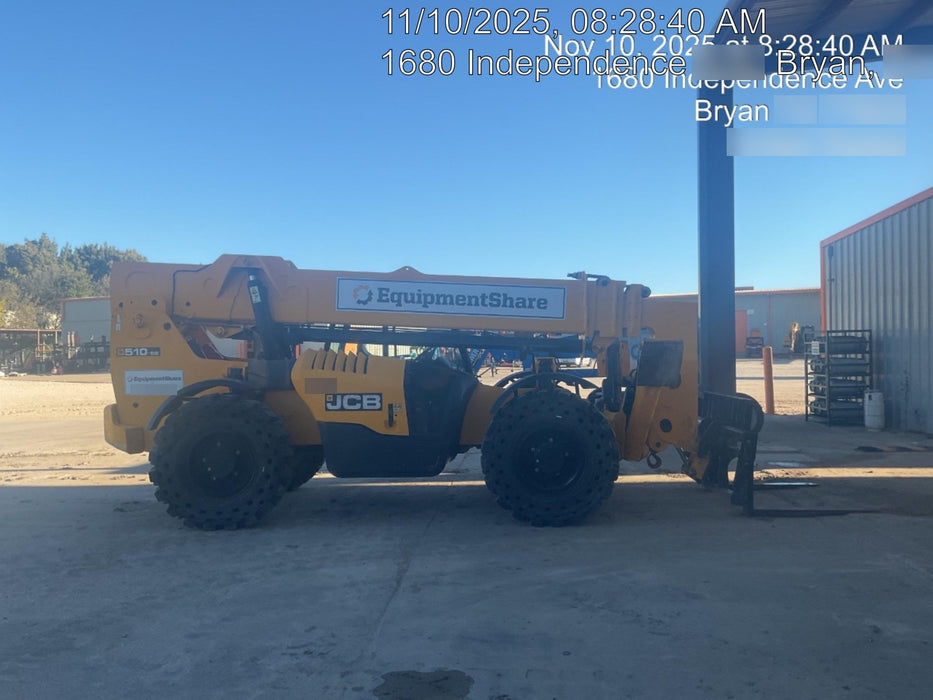 2019 JCB 510-56 Open ROPS, 74 HP, Solid Tires, Worklights, Beacon, Aux Hydraulics, Lifting Eye 60" Carriage/60" Forks