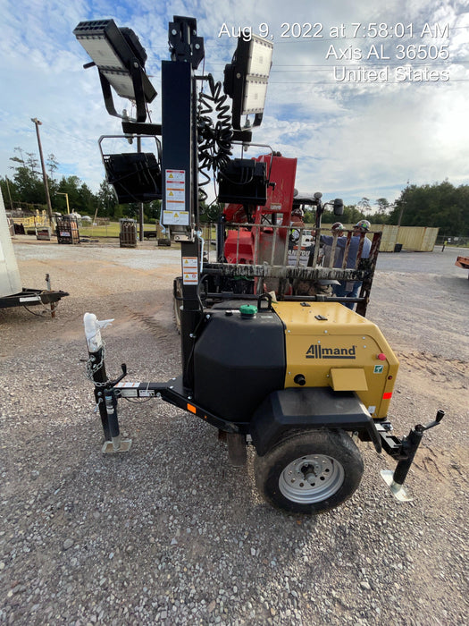 2022 Allmand NLV3GR (4) LED Light Fixture 350W, 23' Vertical Mast, 3kW Prime, Towable, Deep Sea L401, Leveling Jacks, Yanmar T4F 5.8hp