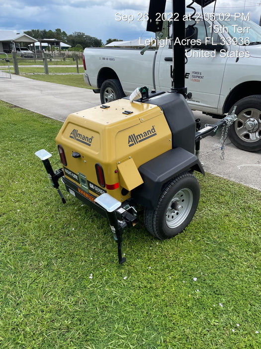 2022 Allmand NLV3GR (4) LED Light Fixture 350W, 23' Vertical Mast, 3kW Prime, Towable, Deep Sea L401, Leveling Jacks, Yanmar T4F 5.8hp