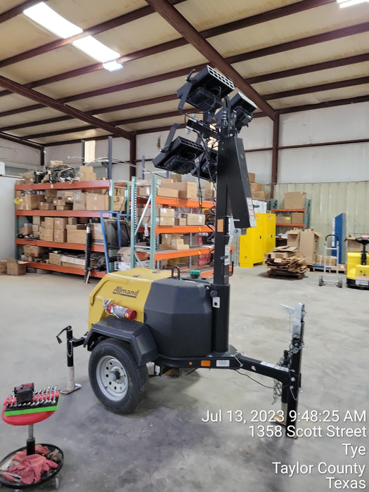 2022 Allmand NLV3GR (4) LED Light Fixture 350W, 23' Vertical Mast, 3kW Prime, Towable, Deep Sea L401, Leveling Jacks, Yanmar T4F 5.8hp