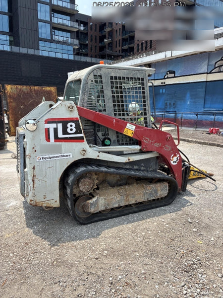 2019 Takeuchi TL8 Cab, Heat/AC, Defroster, 15" Wide Rubber Tracks, Back-up Alarm, Front & Rear Working Lights, Auxiliary Hydraulics, Two-Speed Travel, Electronic Monitoring System, Hydraulic Universal Quick Hitch 76" HD Dirt Bucket with 8 Teeth, 20.3 cubic feet Capacity