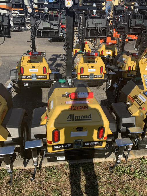 2021 Allmand NLV3GR (4) LED Light Fixture 350W, 23' Vertical Mast, 3kW Prime, Towable, Deep Sea L401, Leveling Jacks, Yanmar T4F 5.8hp