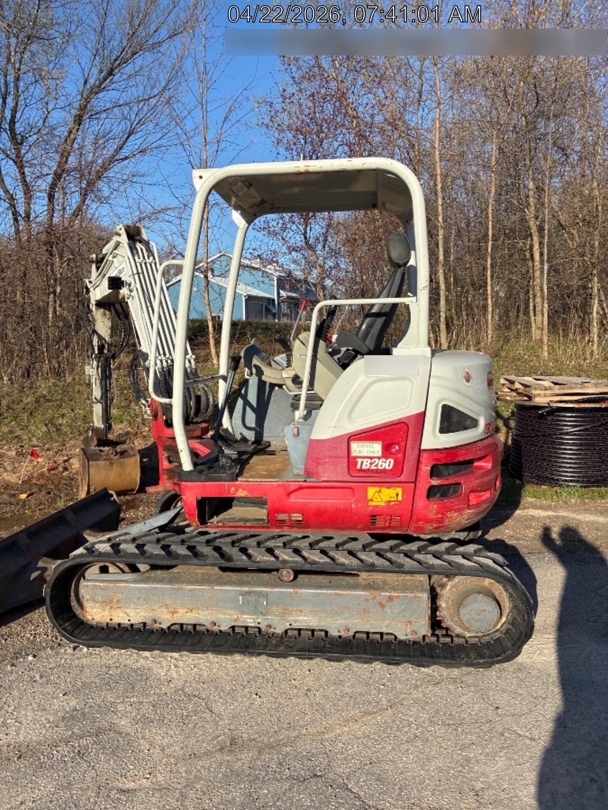 2019 Takeuchi TB260 Takeuchi TB260 Canopy w/Rubber Tracks, Auxiliary Hydraulics, Standard Blade, Manual QC, 12 / 18 / 24" Buckets, Hydraulic Thumb Installed
