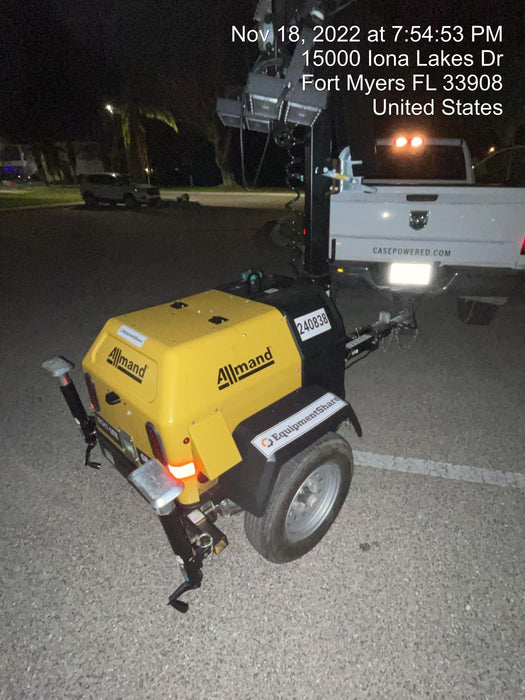 2022 Allmand NLV3GR (4) LED Light Fixture 350W, 23' Vertical Mast, 3kW Prime, Towable, Deep Sea L401, Leveling Jacks, Yanmar T4F 5.8hp