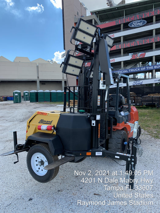 2021 Allmand NLV3GR (4) LED Light Fixture 350W, 23' Vertical Mast, 3kW Prime, Towable, Deep Sea L401, Leveling Jacks, Yanmar T4F 5.8hp