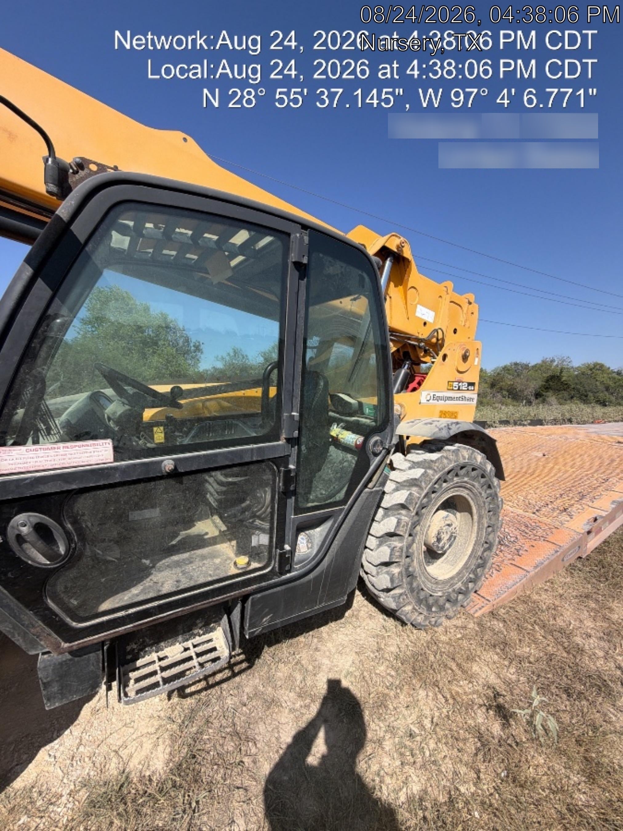 2019 JCB 512-56 74 HP w/CAB/HVAC, Beacon, Aux Hydraulics, Worklights, Solid Tires w/60" Carriage/Forks