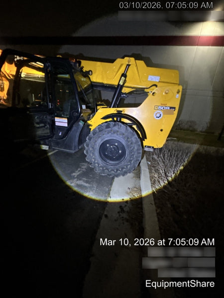 2019 JCB 509-42 Cab/Heat/Air, 74 HP, Solid Tires, STD Worklight, Beacon, Aux Hydraulics, Lifting Eye, Back up Alarm w/66" Carriage/60" Forks