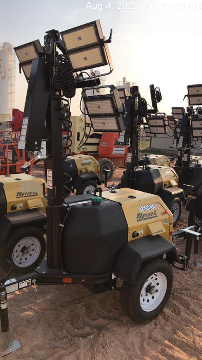 2021 Allmand NLV3GR (4) LED Light Fixture 350W, 23' Vertical Mast, 3kW Prime, Towable, Deep Sea L401, Leveling Jacks, Yanmar T4F 5.8hp