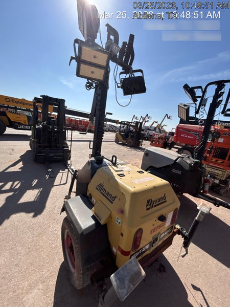 Allmand NLV3GR (4) LED Light Fixture 350W, 23' Vertical Mast, 3kW Prime, Towable, Deep Sea L401, Leveling Jacks, Yanmar T4F 5.8hp