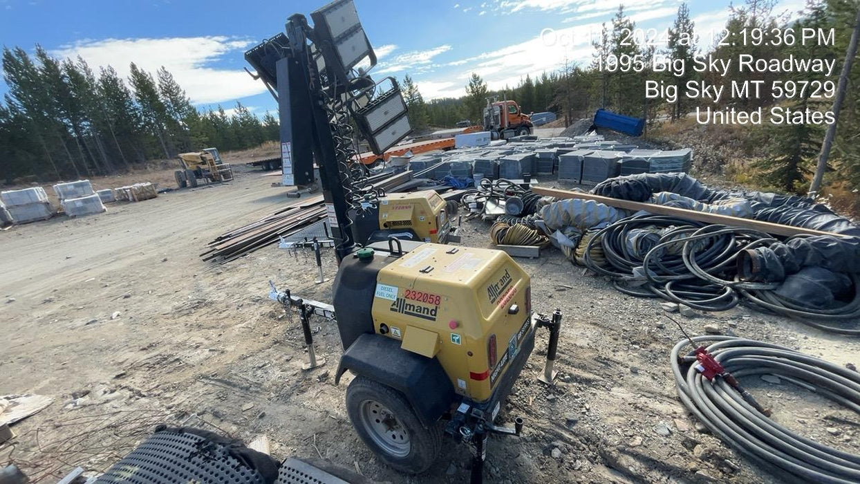 2022 Allmand NLV3GR (4) LED Light Fixture 350W, 23' Vertical Mast, 3kW Prime, Towable, Deep Sea L401, Leveling Jacks, Yanmar T4F 5.8hp