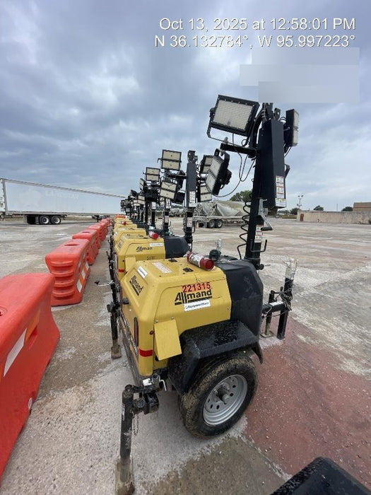 2022 Allmand NLV3GR (4) LED Light Fixture 350W, 23' Vertical Mast, 3kW Prime, Towable, Deep Sea L401, Leveling Jacks, Yanmar T4F 5.8hp