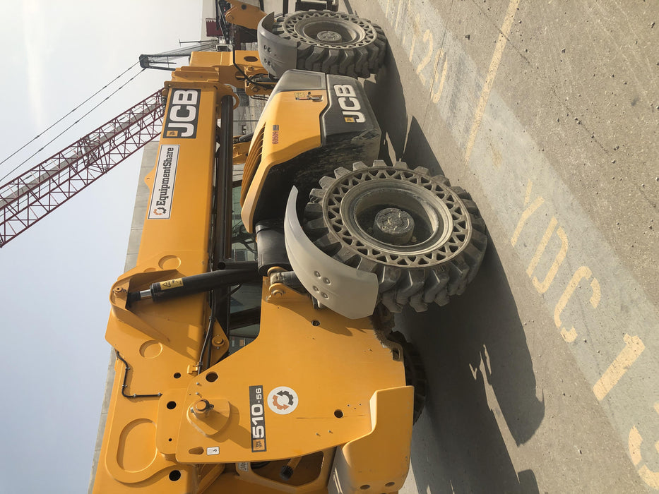 2020 JCB 510-56 Cab/Heat/Air, 74 HP, Solid Tires, STD Worklight, Beacon, Aux Hydraulics, Lifting Eye, Back up Alarm w/66" Carriage/60" Forks