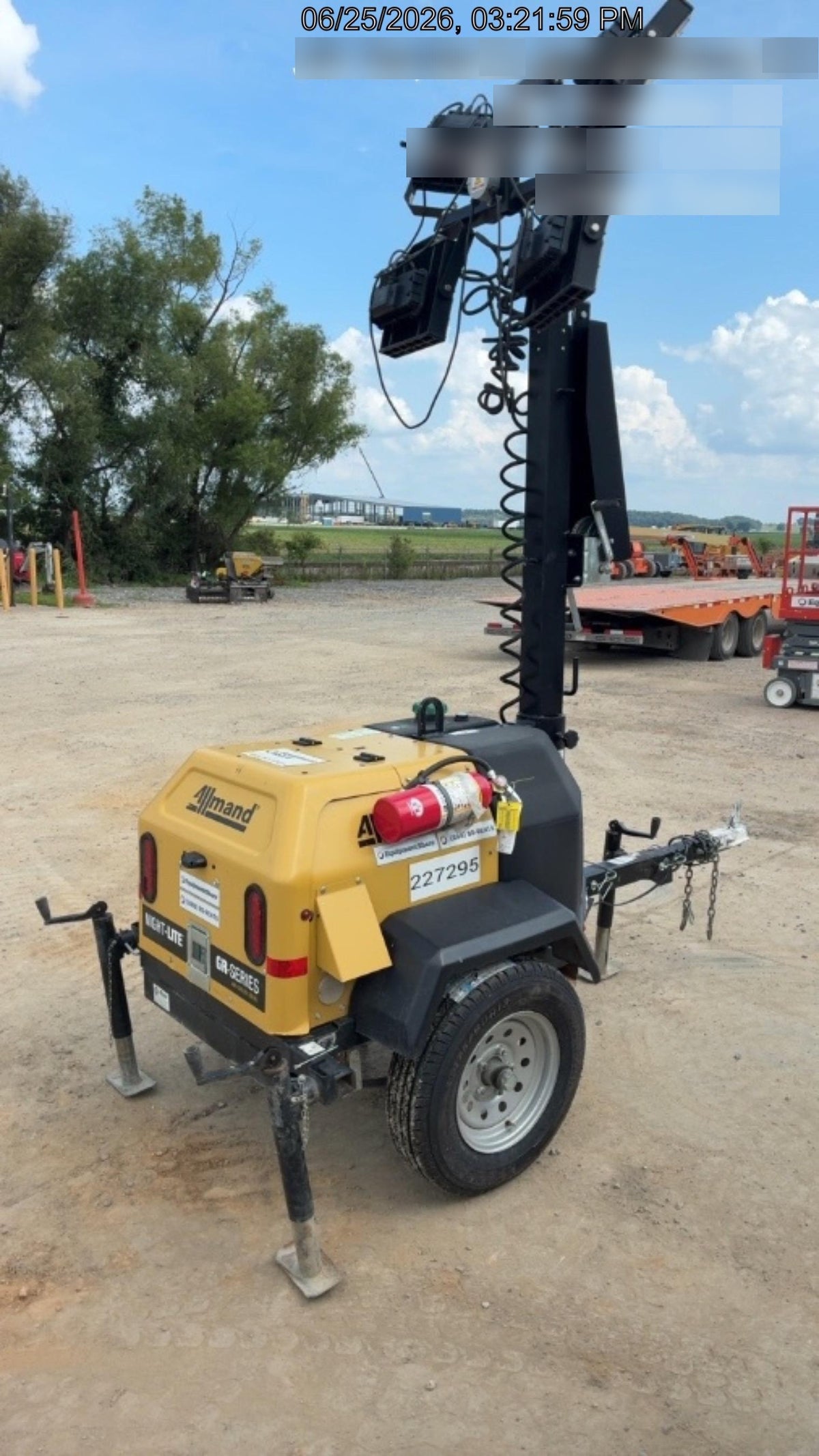 2022 Allmand NLV3GR (4) LED Light Fixture 350W, 23' Vertical Mast, 3kW Prime, Towable, Deep Sea L401, Leveling Jacks, Yanmar T4F 5.8hp