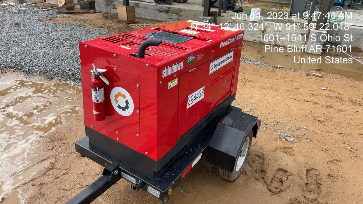 2023 Shindaiwa DGW400MDL Kubota D902 Engine, 23 HP, Dual Op Welder, Wire, Arc, Droop Stick, Tig, and CC Stick Functionality, Simulphase, 3 Phase and 1 Phase Gen Output, Single Axle NB Trlr, Slr Trckl Chrg 12V 12W, Fire Ext