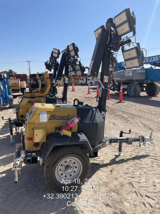 2022 Allmand NLV3GR (4) LED Light Fixture 350W, 23' Vertical Mast, 3kW Prime, Towable, Deep Sea L401, Leveling Jacks, Yanmar T4F 5.8hp