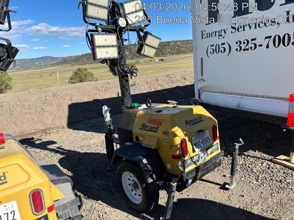 2021 Allmand NLV3GR (4) LED Light Fixture 350W, 23' Vertical Mast, 3kW Prime, Towable, Deep Sea L401, Leveling Jacks, Yanmar T4F 5.8hp