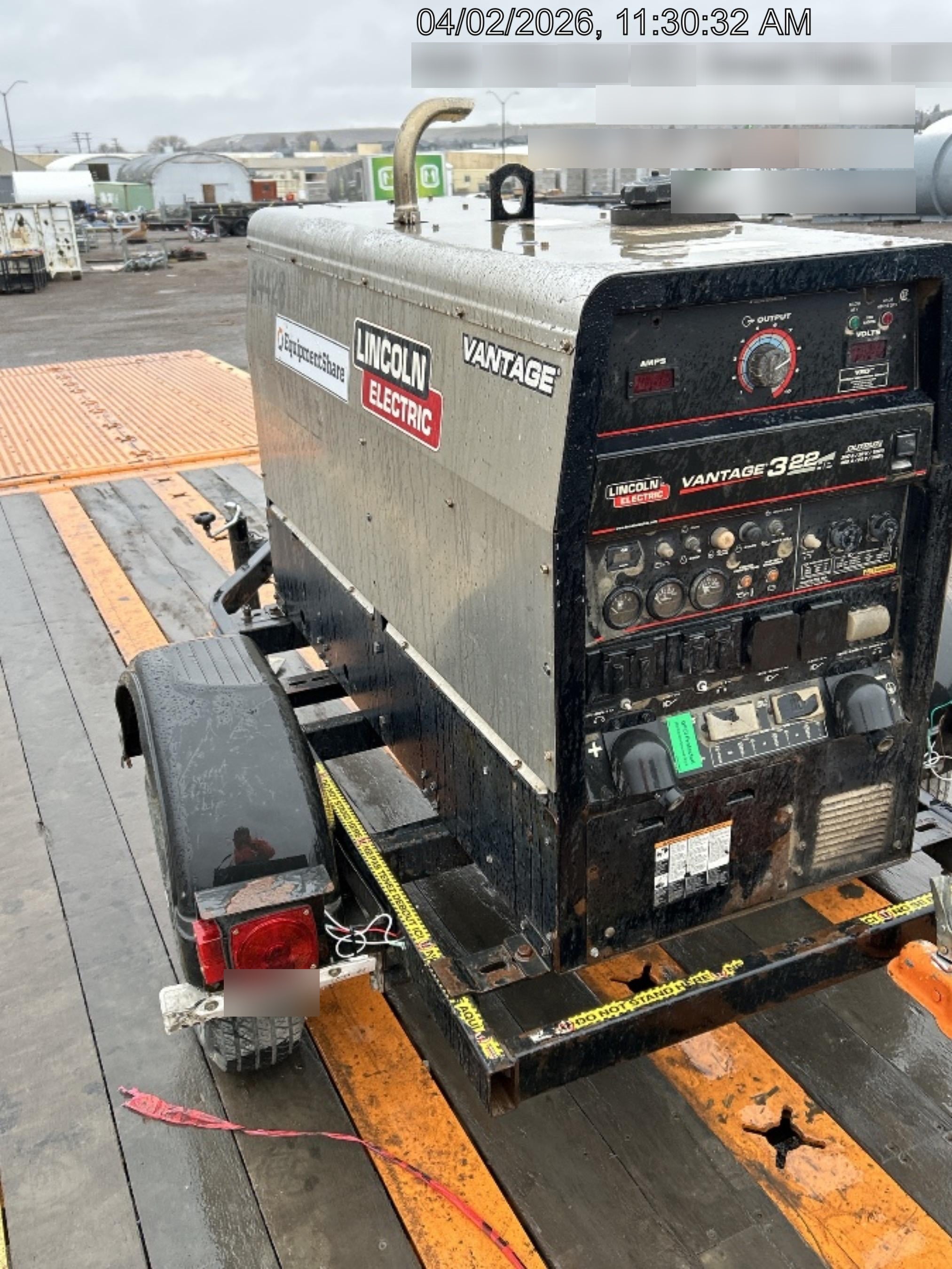 2019 Lincoln Electric Vantage 322 Welder Ready-Pak 3, Two wheel trailer, Fender and Light kit, Cable Rack