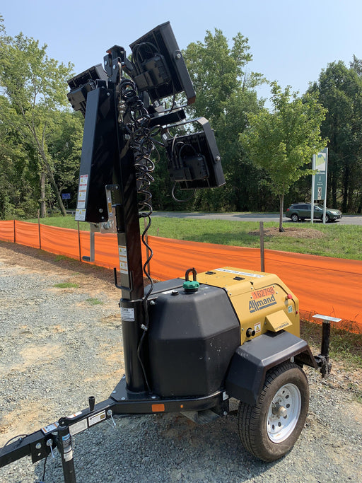 2021 Allmand NLV3GR (4) LED Light Fixture 350W, 23' Vertical Mast, 3kW Prime, Towable, Deep Sea L401, Leveling Jacks, Yanmar T4F 5.8hp