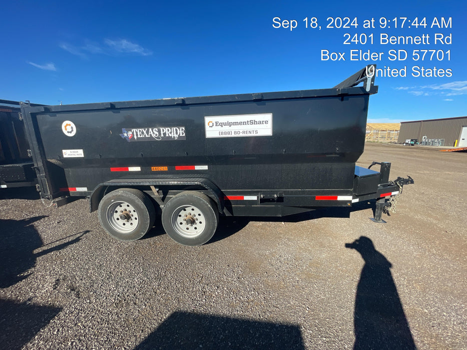 2024 TEXAS PRIDE TRAILERS 14'L x 7'W 5 Cu Yd Trunnion Hydraulic Dump