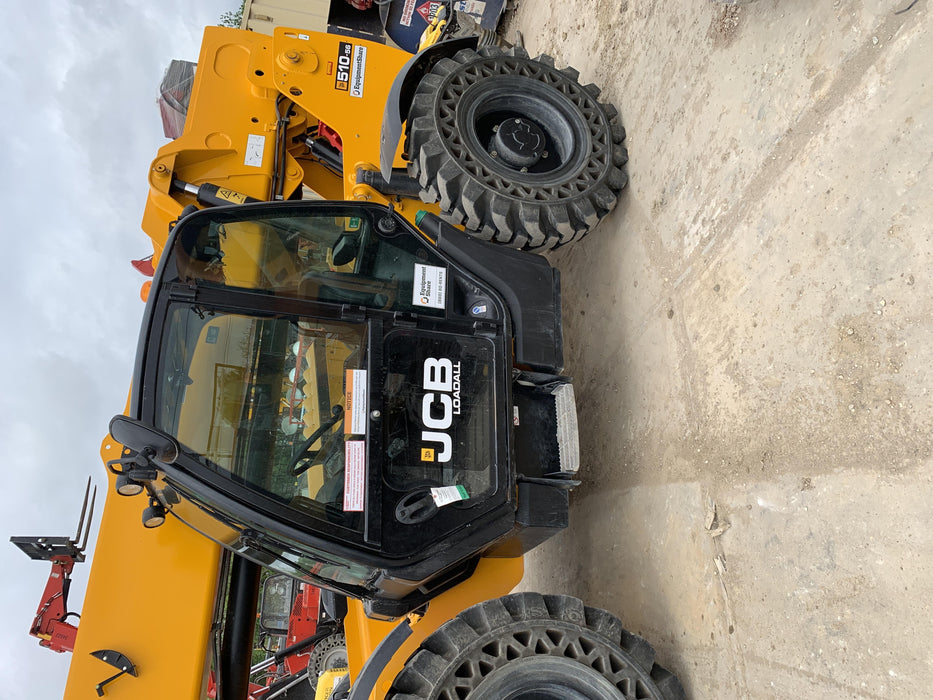 2019 JCB 510-56 74 HP w/CAB/HVAC, Beacon, Worklights, Aux Hydraulics, Solid Tires 72" Carriage/60" Forks